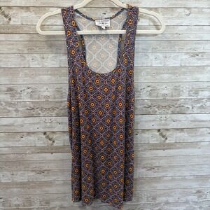 Vtg Blue Platypus Womens L Tank Top Blue Yellow Floral Geometric Bamboo USA Y2K